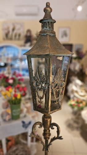 Kovová záhradná lampa 1,90 m- modro zlatá patina 