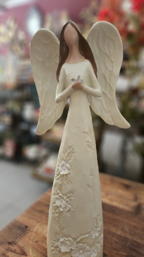 Anjel s vtáčikom, krémový, 31cm