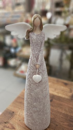 Anjel bublinky so srdiečkom, staroružový  28cm