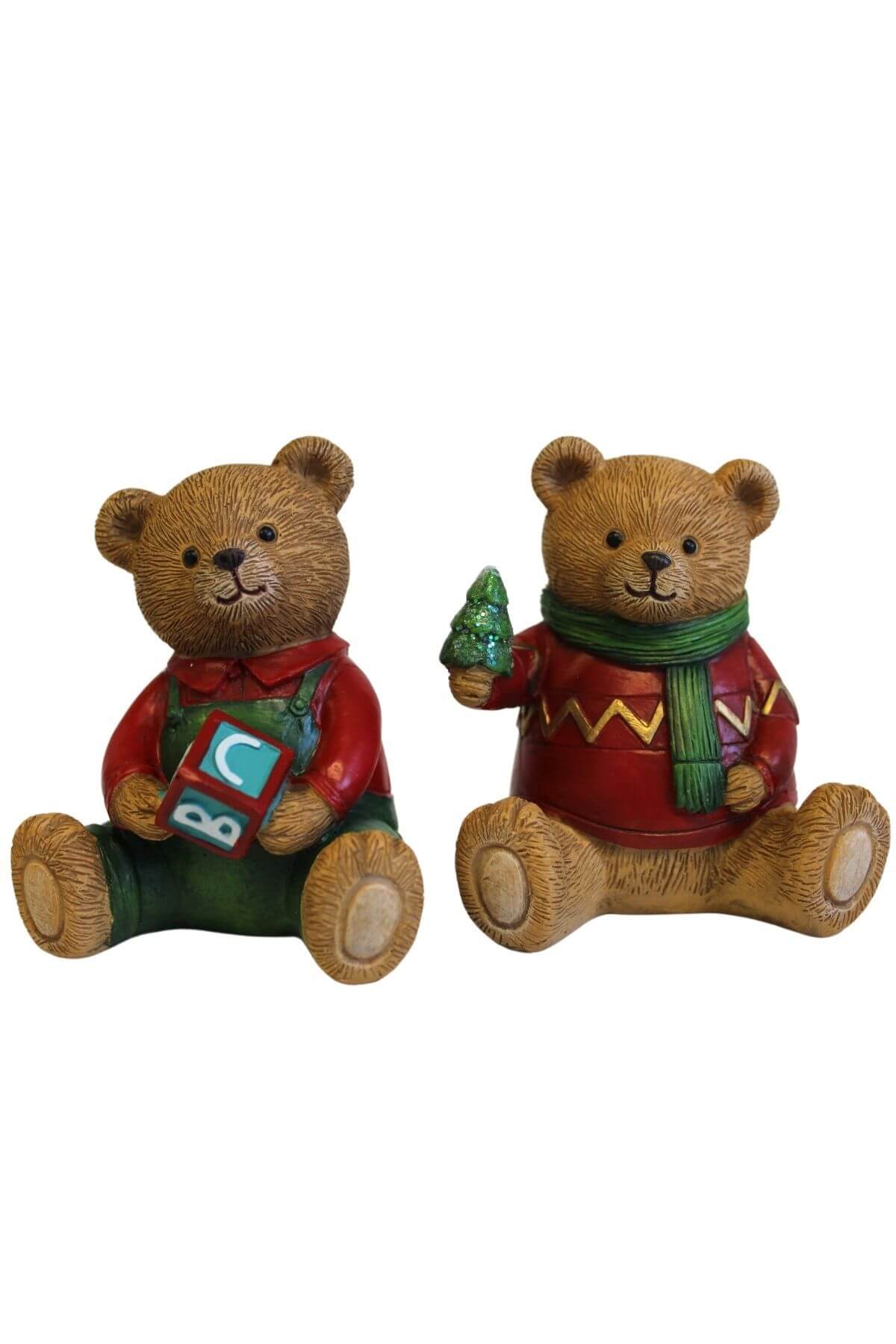 Vianočná figúrka medvedík s kockou 8cm