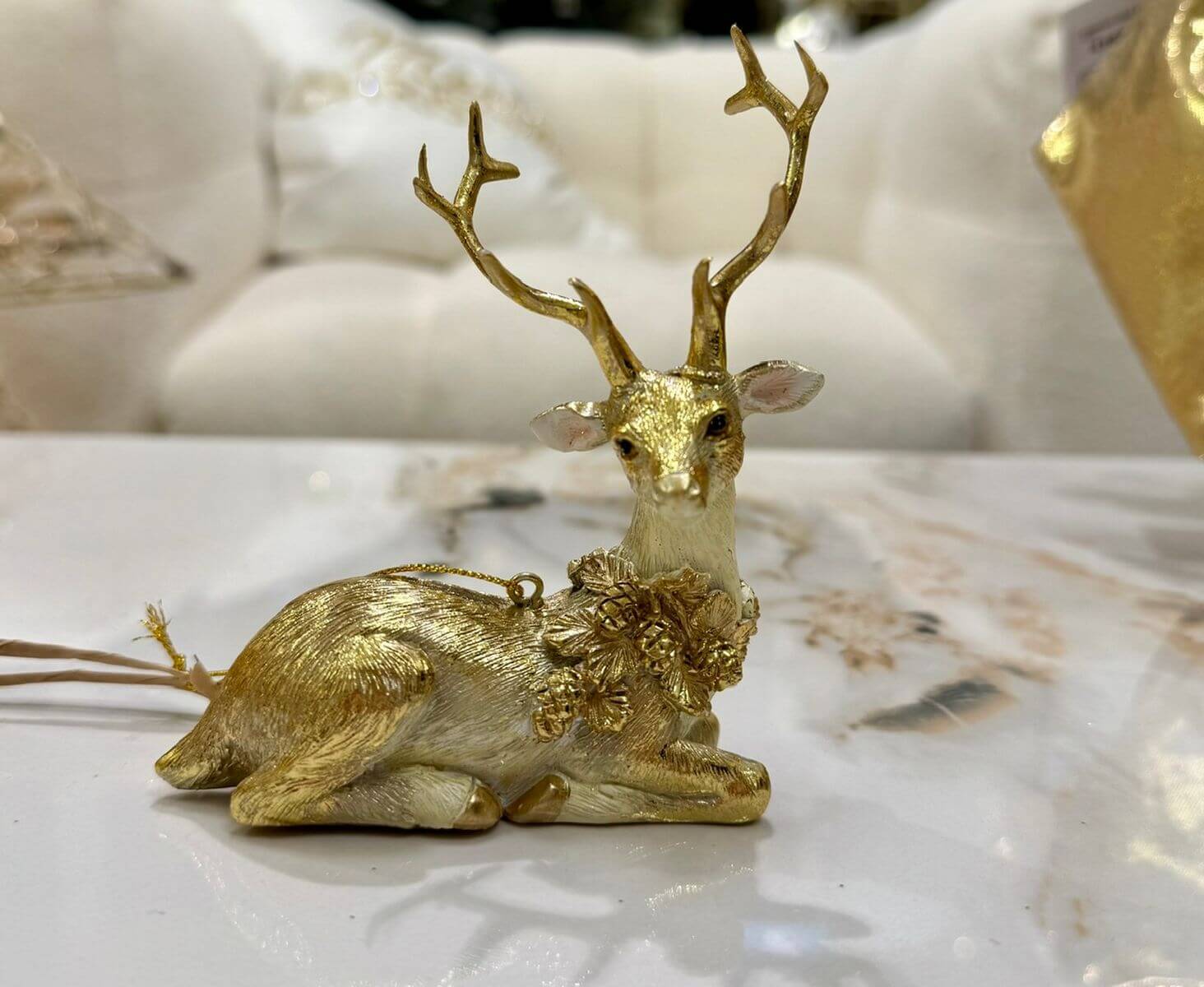 Zlatá vianočná figúrka jeleň 10cm