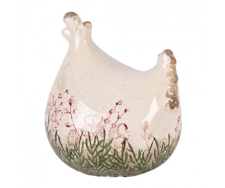 Béžová antik keramická sliepočka s kvetmi Rustic Flower - 12*11*13 cm