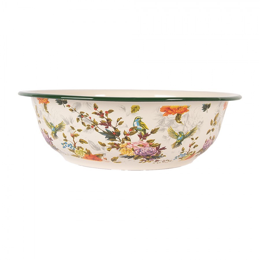 Béžová smaltovaná misa s kvetmi Vintage 2  - Ø 30*9 cm / 3000 ml