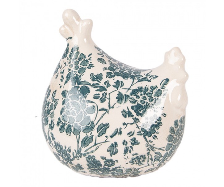 Béžová keramická sliepočka so zelenými kvetmi Tien French - 12*11*13 cm