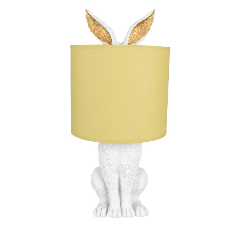 Biela stolná lampa králik so žltým tienidlom Rabbi - Ø 20*43 cm E27/max 1*60W