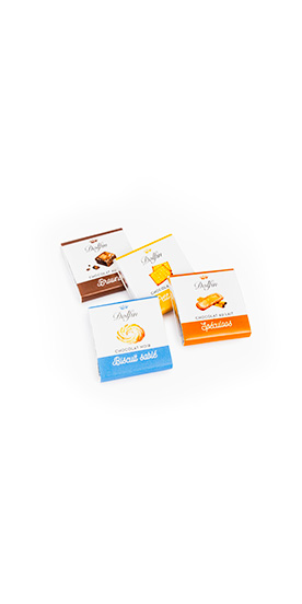 Dolfin – Biscuits, Výber 24 tabuliek o hmotnosti 5g, 4 príchute 120g.