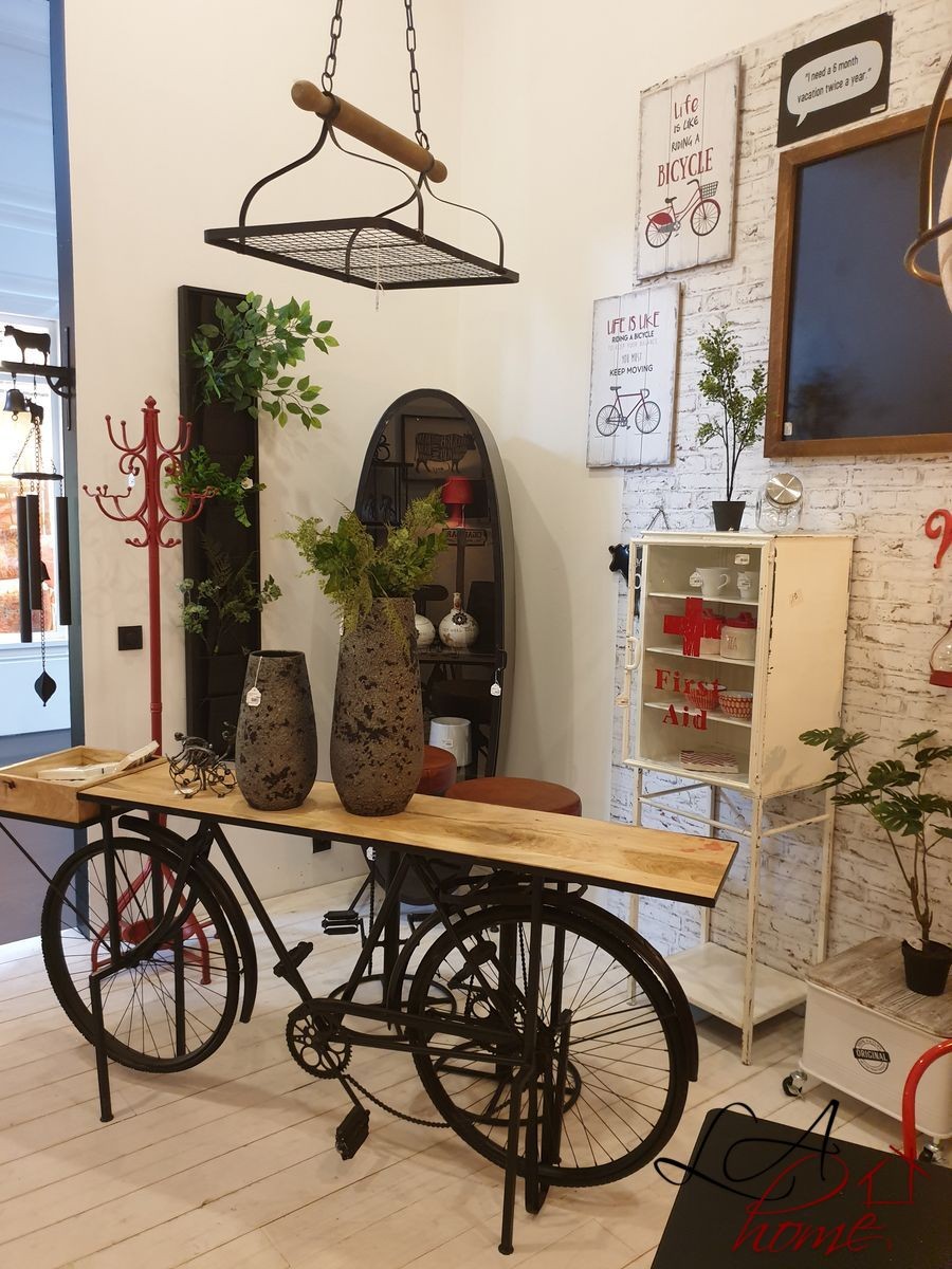 Čierny konzolový stolík retro koleso Bicycle - 190*36*84cm