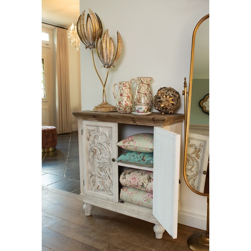 Drevená bielo hnedá vintage skrinka Sofía - 91*38*98 cm