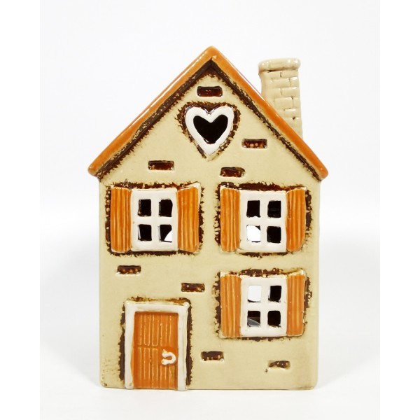 Keramický domček na čajovú sviečku, béžový 16,5x12x8,5 cm