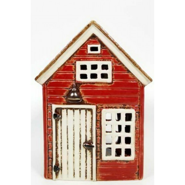 Keramický domček na čajovú sviečku, bordó 18,5x13x9 cm