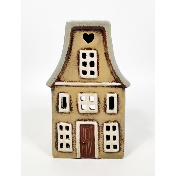 Keramický domček na čajovú sviečku, hnedý 19x11,5x9 cm