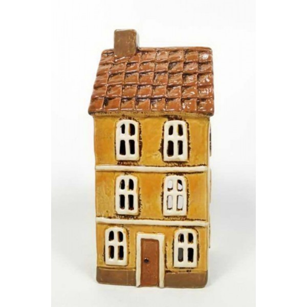 Keramický domček na čajovú sviečku, hnedý 21,5x9,5x9,5 cm