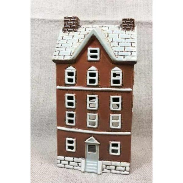 Keramický domček na čajovú sviečku, hnedý 24,5x12,5x9,5 cm