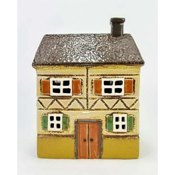 Keramický domček na čajovú sviečku, svetlo zelený 18,5x16x10,5 cm