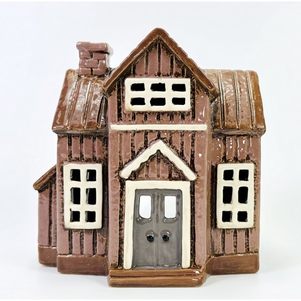 Keramický domček na čajovú sviečku, tmavo hnedý 16,5x10x16,5 cm