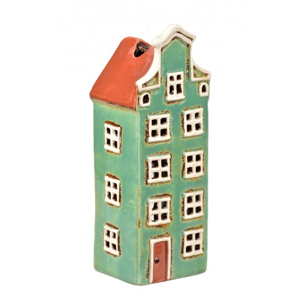 Keramický domček na čajovú sviečku, zelený 19x7, 5x6, 5 cm