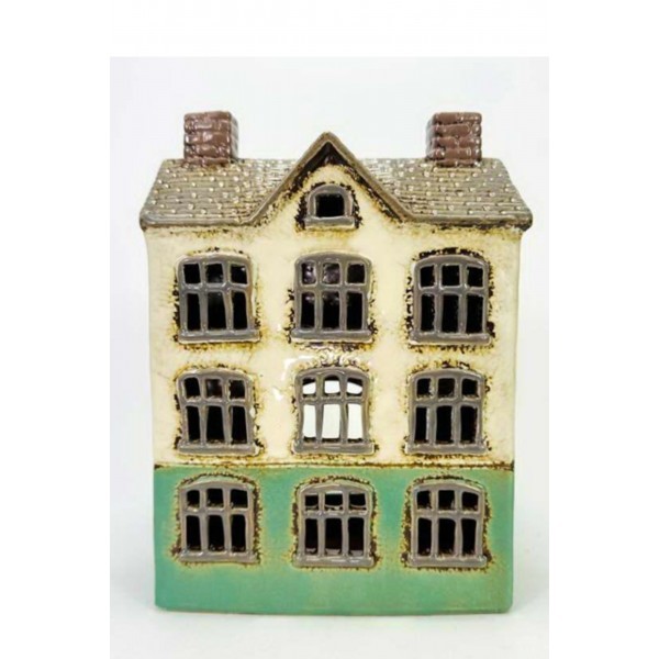 Keramický domček na čajovú sviečku, zelený 23,5x17,5x9,5 cm