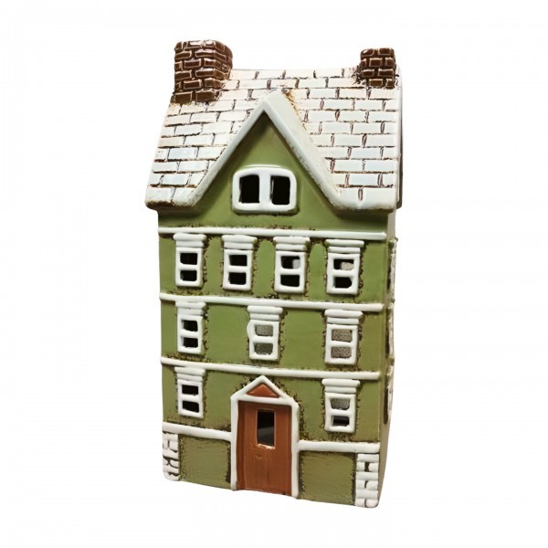 Keramický domček na čajovú sviečku, zelený 26x14x9, 5 cm