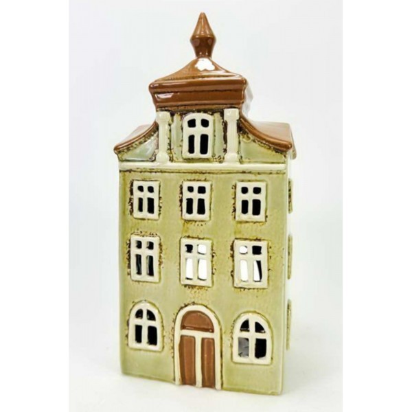 Keramický domček na čajovú sviečku, zelený s vežičkou 24,5x12x9 cm