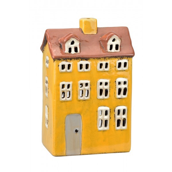 Keramický domček na čajovú sviečku, žltý 18x11,5x8 cm