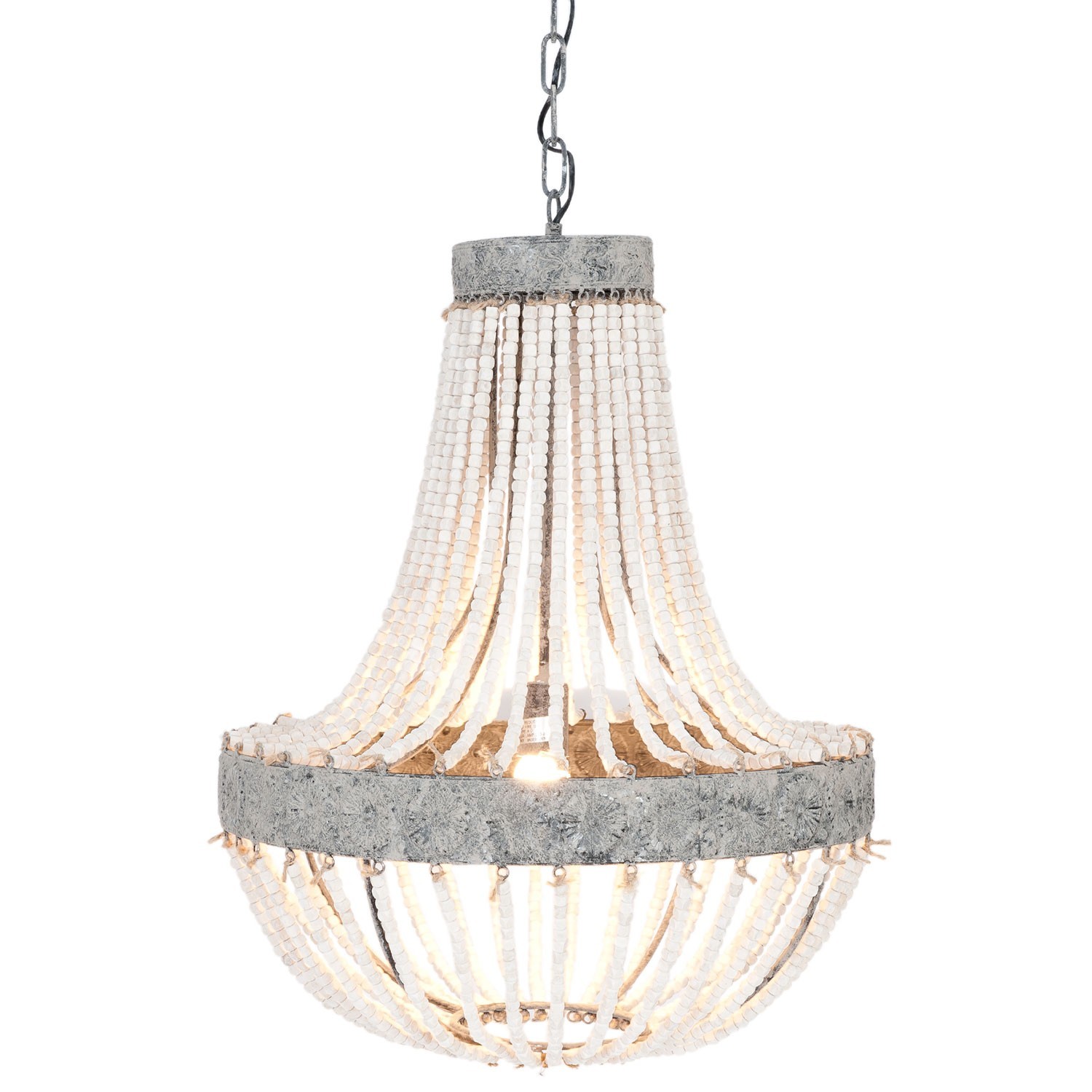 Kovový vintage luster s drevenými korálkami Avril – Ø 54*72 cm E27/max 1*40W