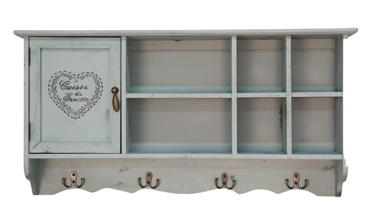 Modrá nástenná skrinka s priehradkami a dvierkami Cuisla de Famille - 80*15*40 cm