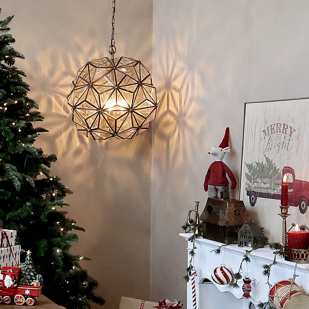 Mosadzno-sklenený antik luster Glassio - 43*51 cm/ E14/ 8W