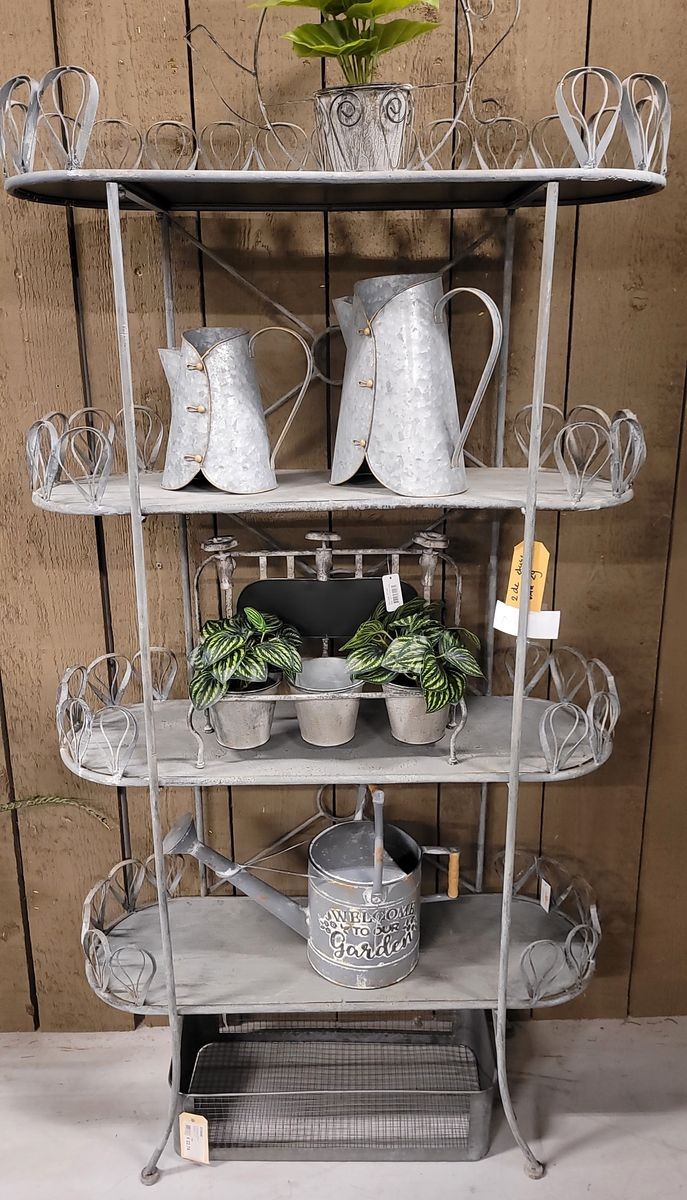 Sivý kovový retro stojan na kvety Storage rack - 91*36*168 cm