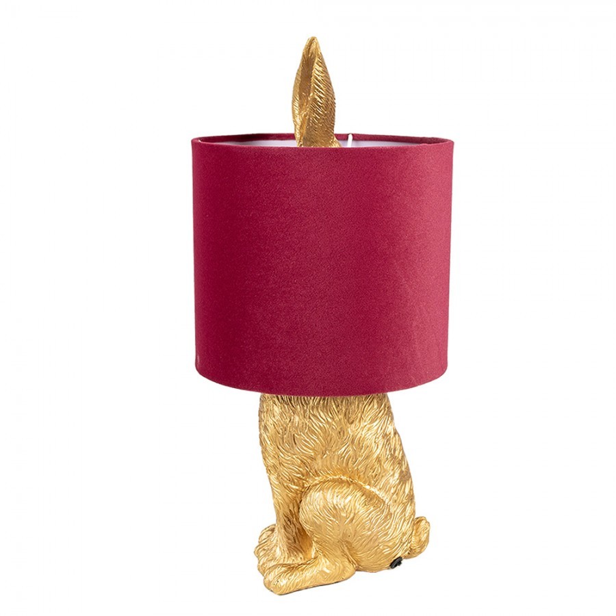 Zlatá stolná lampa králik s červeným tienidlom Rabbi - Ø 20*43 cm