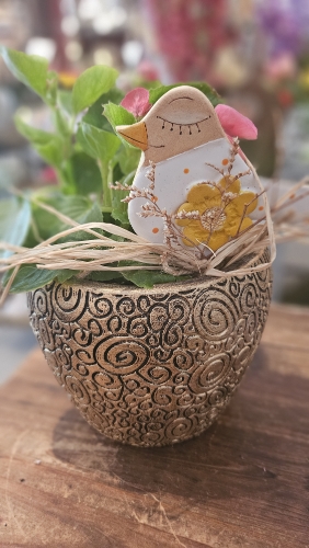 Zlatý betónový kvetináč, 13cm x 15,5cm