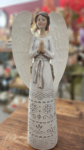 Anjel modlitba, sivo biely 25cm