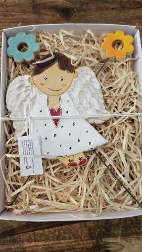 Anjelik chlapček 12cm+ 2x zápich kvetinka 