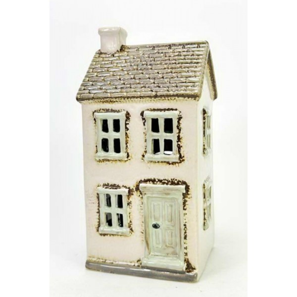 Keramický domček na čajovú sviečku, biely 19x9,5x8 cm