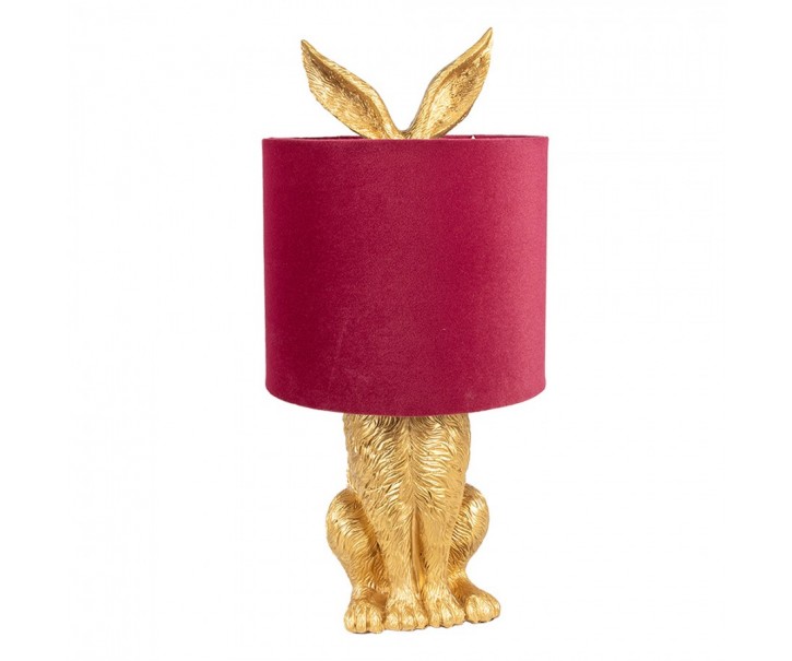Zlatá stolná lampa králik s červeným tienidlom Rabbi - Ø 20*43 cm