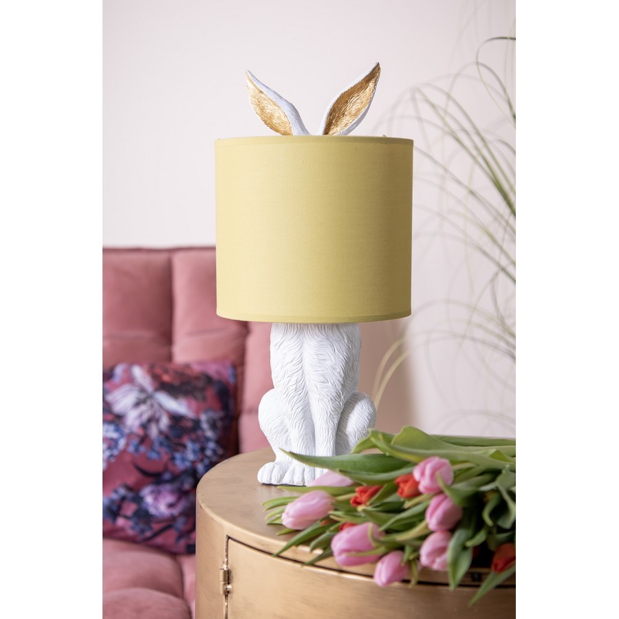 Biela stolná lampa králik so žltým tienidlom Rabbi - Ø 20*43 cm E27/max 1*60W
