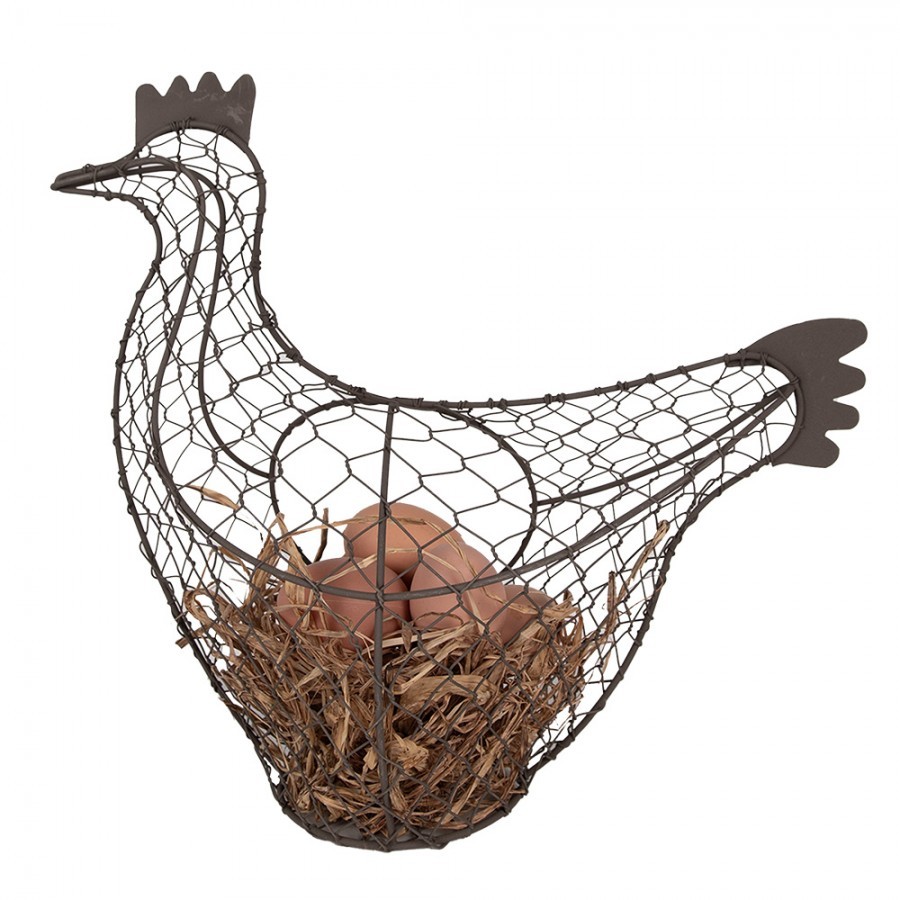 Hnedý drôtený dekoračný košík sliepočka Chicken - 37*16*32 cm