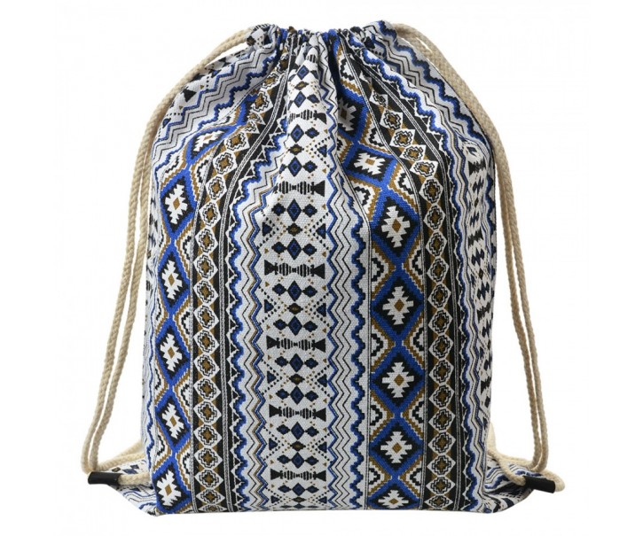 Bielo-modrý látkový batoh na chrbát s ornamentmi - 34*1*43 cm