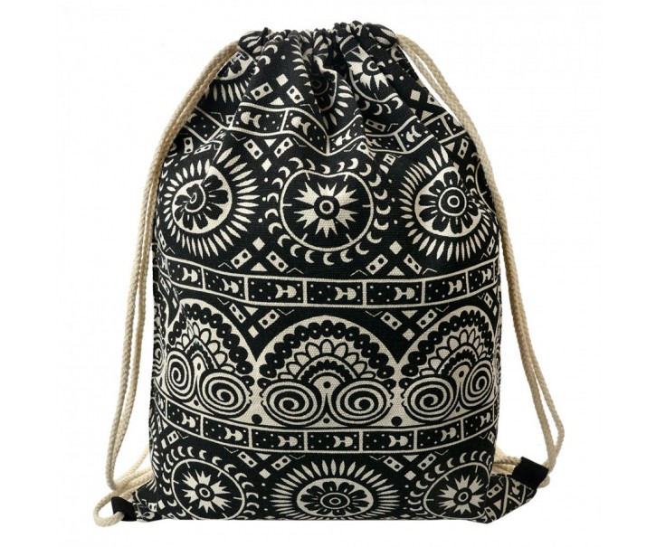 Čierny látkový batoh na chrbát s ornamentmi - 34*1*43 cm