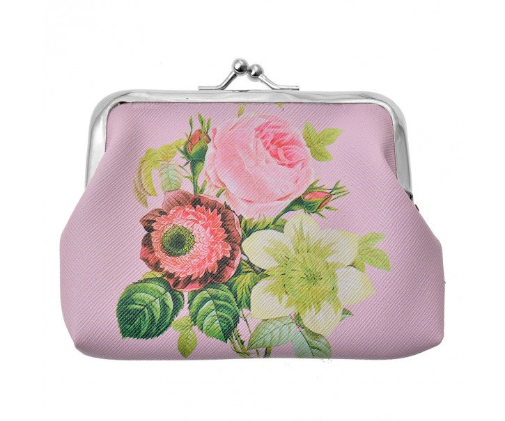 Ružová peňaženka s kvetmi Pinerose - 8*12 cm