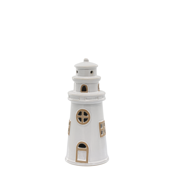 Maják s LED diódami,V22/H9,5 cm krémová