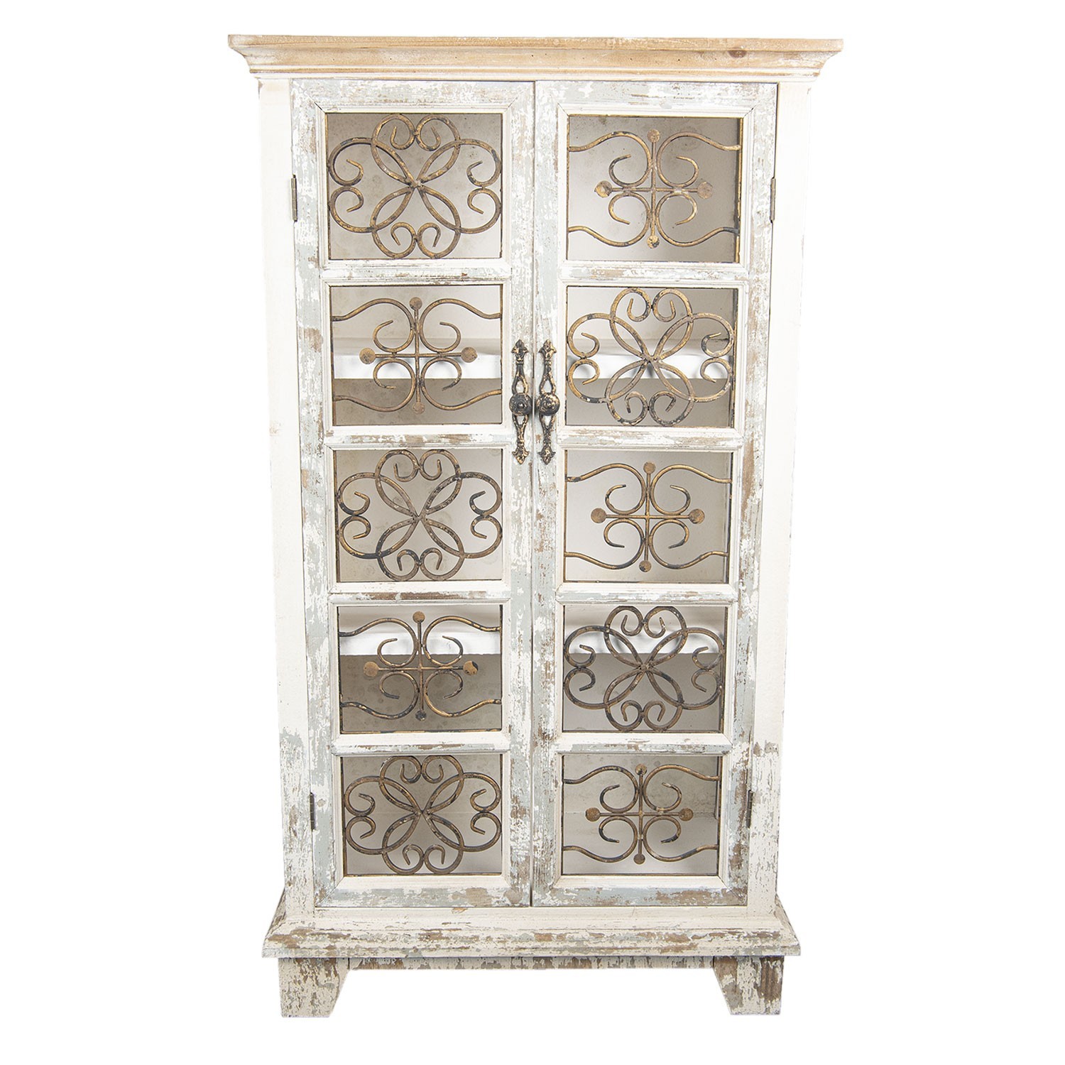 Krémová vintage skriňa s odieraním a kovovými ornamentmi - 74 * 37 * 131 cm