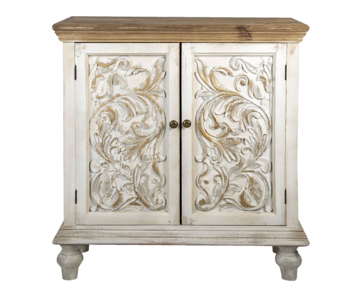 Drevená bielo hnedá vintage skrinka Sofía - 91*38*98 cm