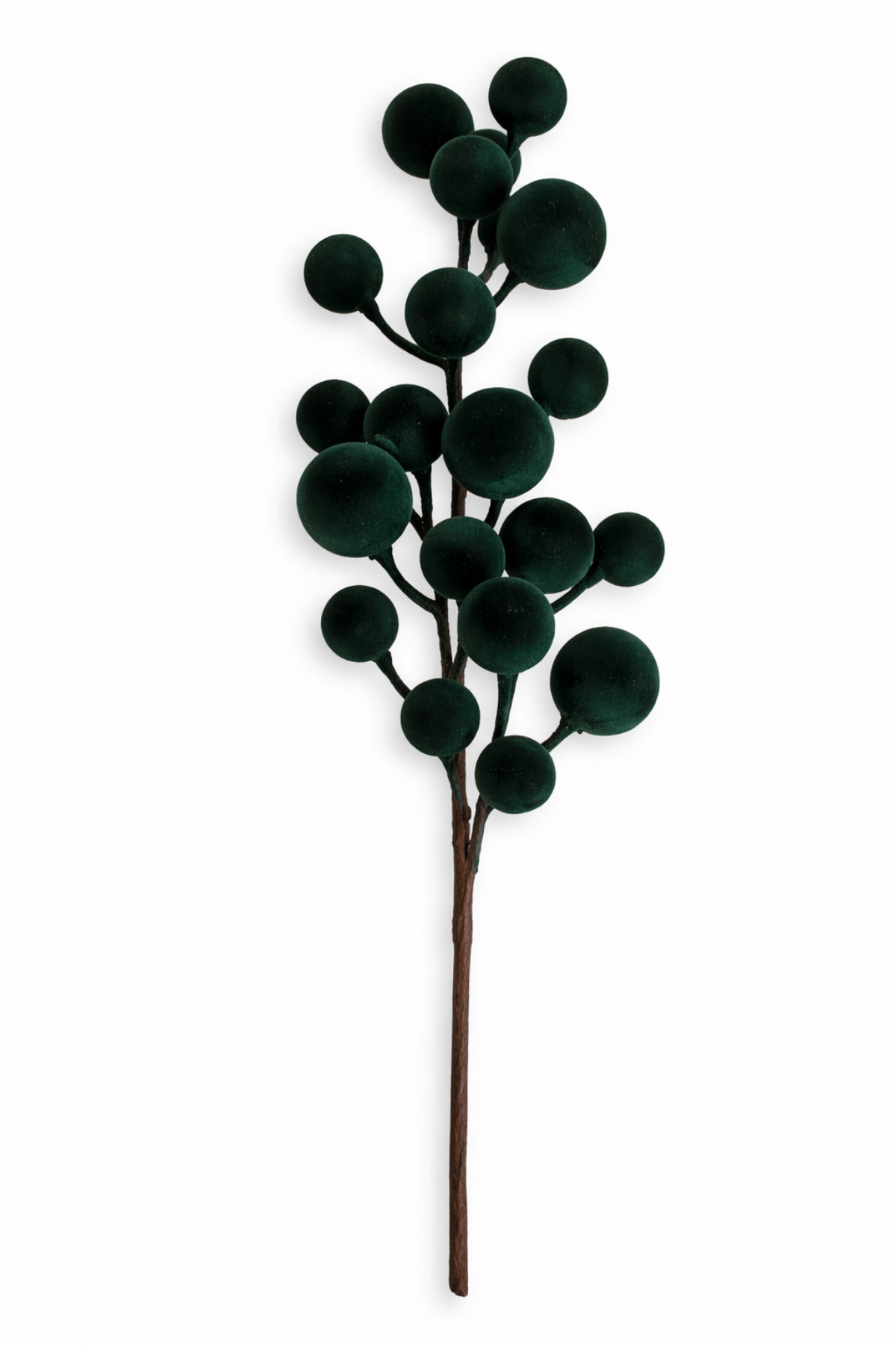 Zelená zamatová vetvička s bobuľkami 52cm