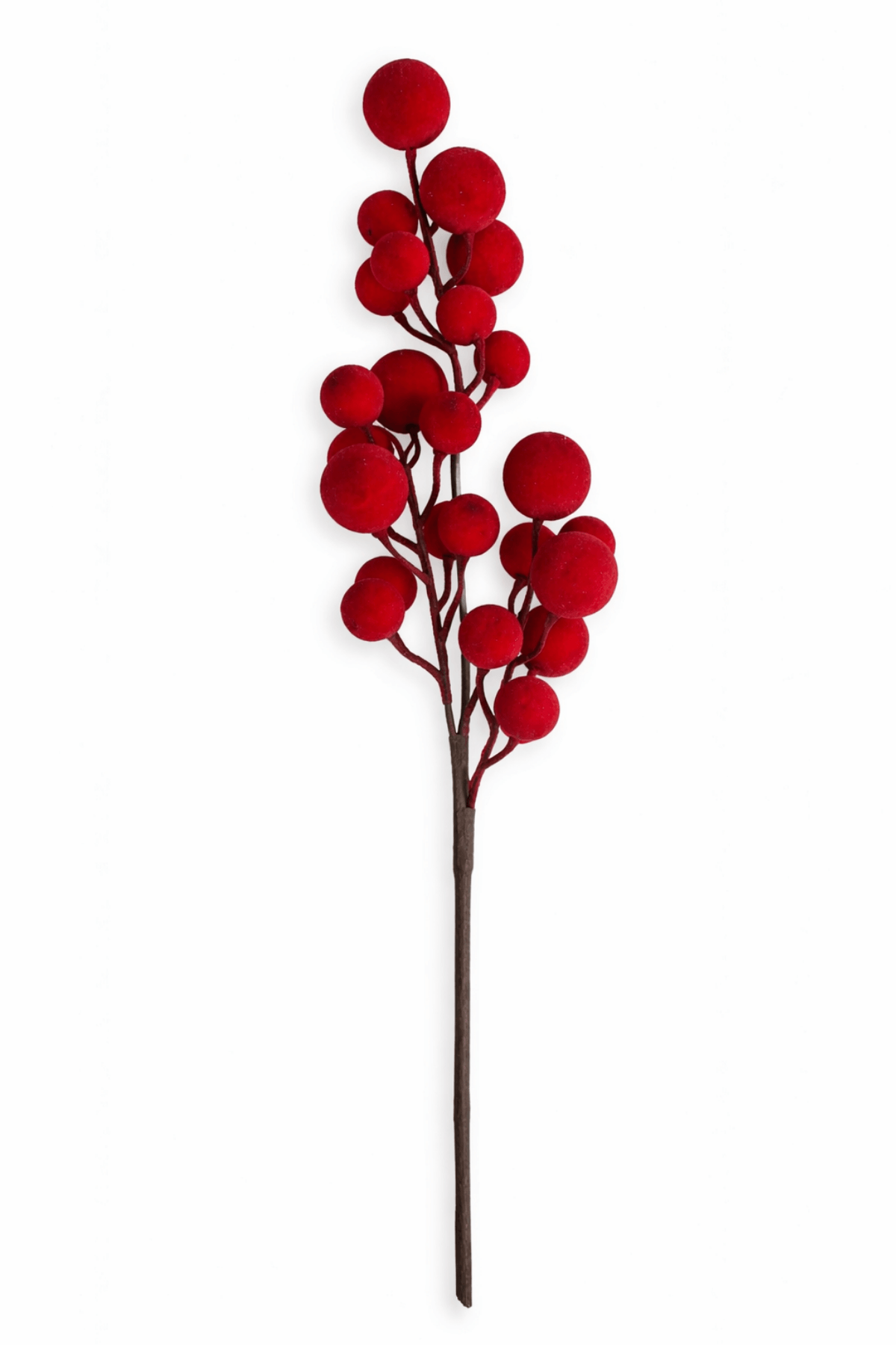 Červené zamatová vetvička s bobuľkami 52cm