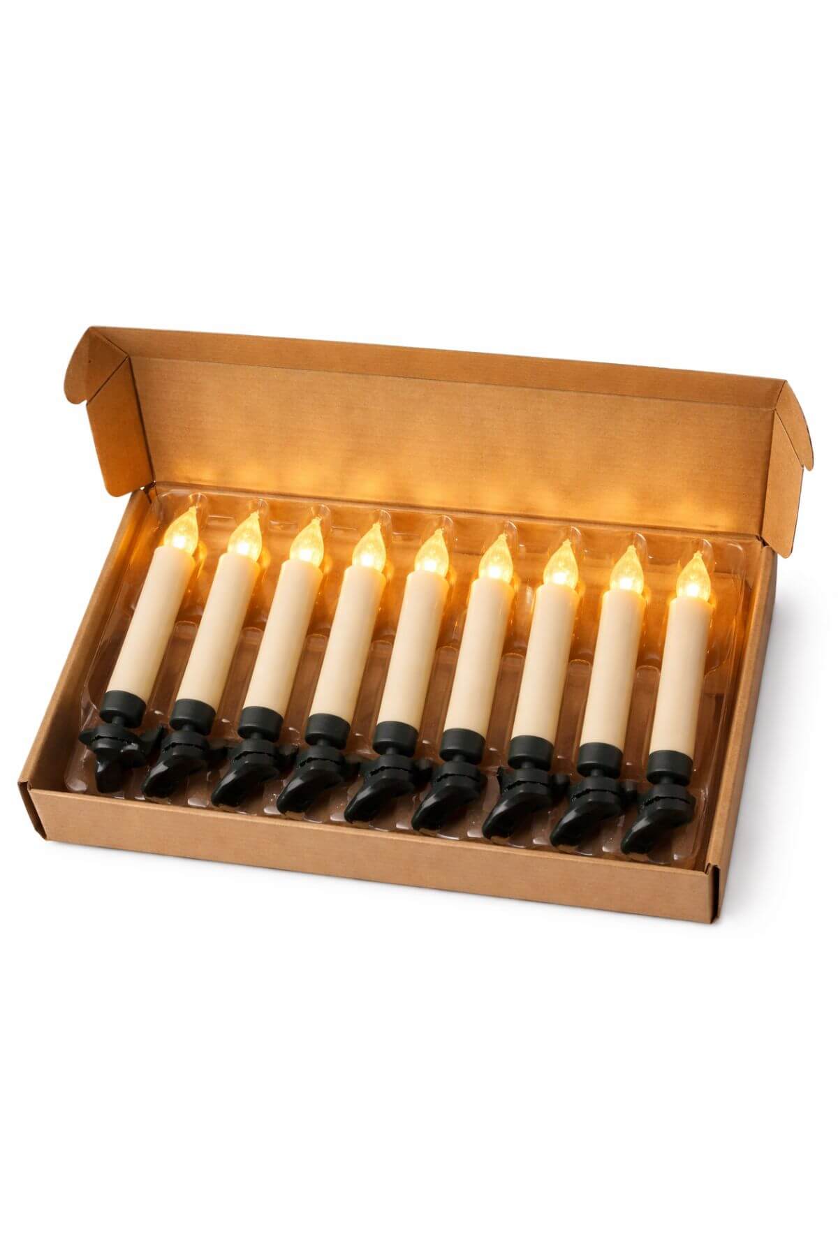 Sada 10 retro LED sviečok na stromček s klipom
