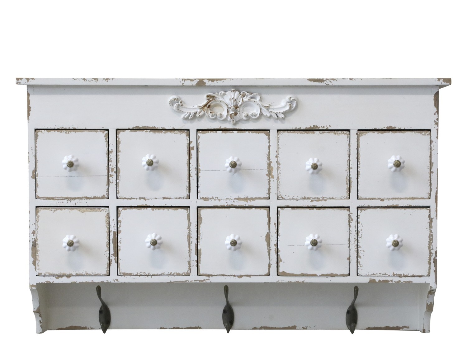 Krémová antik nástenná drevená skrinka so šuplíčkami Soffia - 60*15*37cm