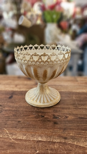 Dekoračná čaša, bielo zlatá patina, 12,5cm