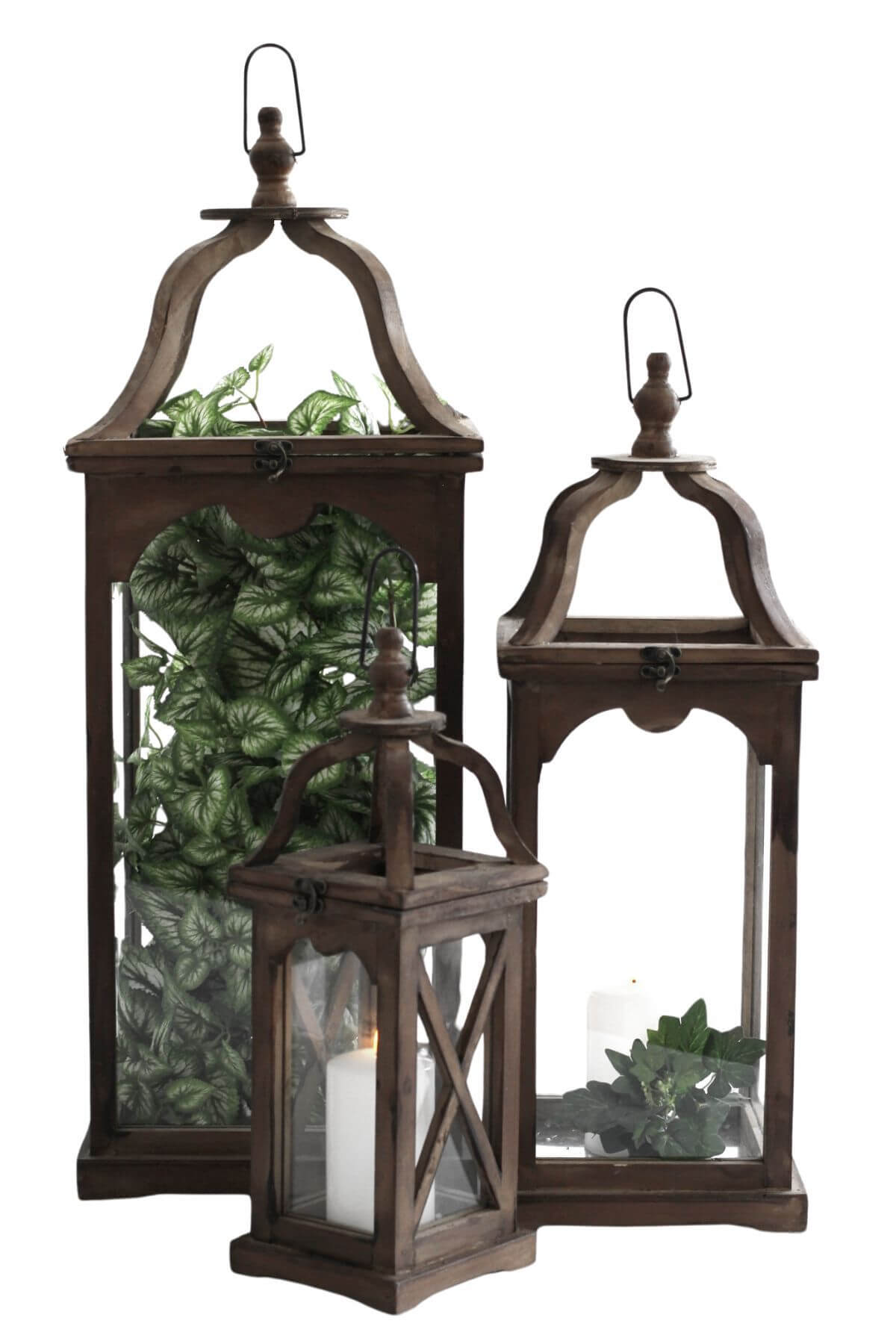 Hnedý drevený lampáš,42cm
