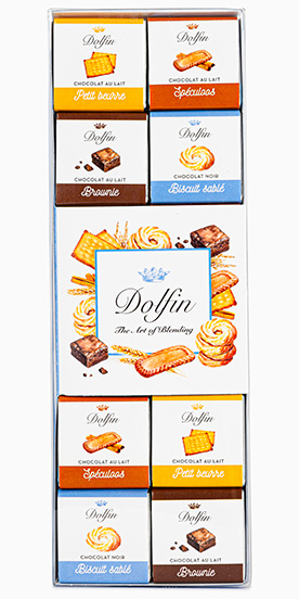 Dolfin – Biscuits, Výber 24 tabuliek o hmotnosti 5g, 4 príchute 120g.