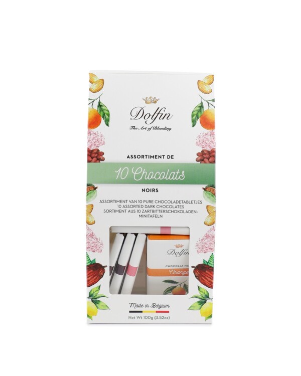 Dolfin – BOX Výber tmavých 10 ks tabuliek o hmotnosti 10g, 5 príchutí, 100 g
